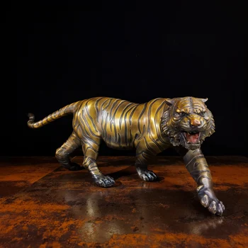 Редкий Топ 2023 года, декоративное искусство, ДОМАШНИЙ Талисман для БИЗНЕСА, приносящий богатство, Деньги, УДАЧУ, Медная статуя тигра и леопарда размером 51 см