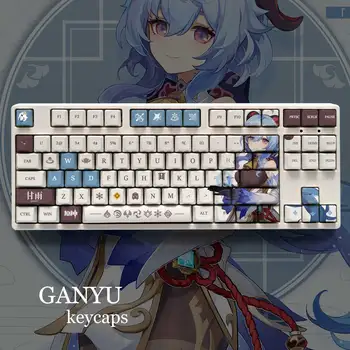 Игра Genshin Impact Ganyu 108 Key Cap PBT Сублимация красителя OEM Высота MX Переключатель поперечной оси Механическая клавиатура Keycap Подарок Otaku