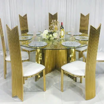 Оптовая продажа, роскошный дизайн, банкетный стол и стул для свадебных обеденных столов из нержавеющей стали