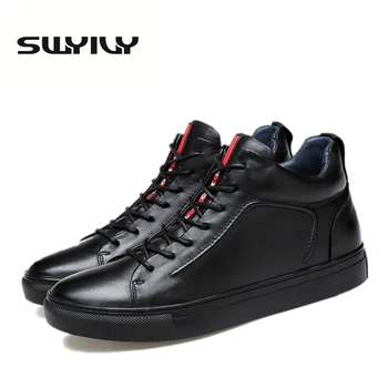 Новинка 2017 года, мужская обувь для скейтбординга из натуральной кожи, Черные мужские кроссовки со шнуровкой, 37-47 евро, Большие размеры