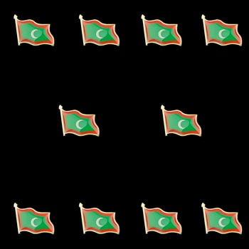10ШТ Мальдивы Азиатской Страны Национальный Металлический Размахивающий 3D Многоцветный Значок Брошь Флаг Булавка На Лацкане Рубашки Воротник Костюма Ювелирные Изделия Подарок