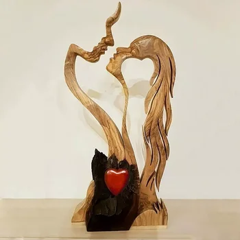 Вечные деревянные украшения Настольная Скульптура в виде деревянного Сердца, Статуя целующейся пары, Любовные Художественные Украшения, Украшения для дома