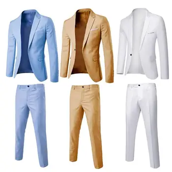 1 Комплект, мужской блейзер, брюки, однотонный однобортный весенне-осенний приталенный строгий костюм на пуговицах для свадьбы, костюмы, куртка, брюки